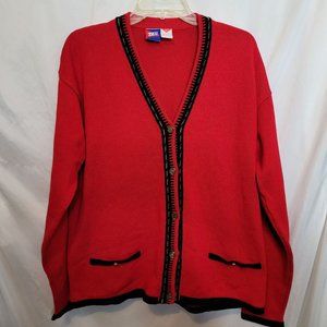 Vintage Cardigan Red Black Hong Kong Size XL Tail Brand Gold Buttons